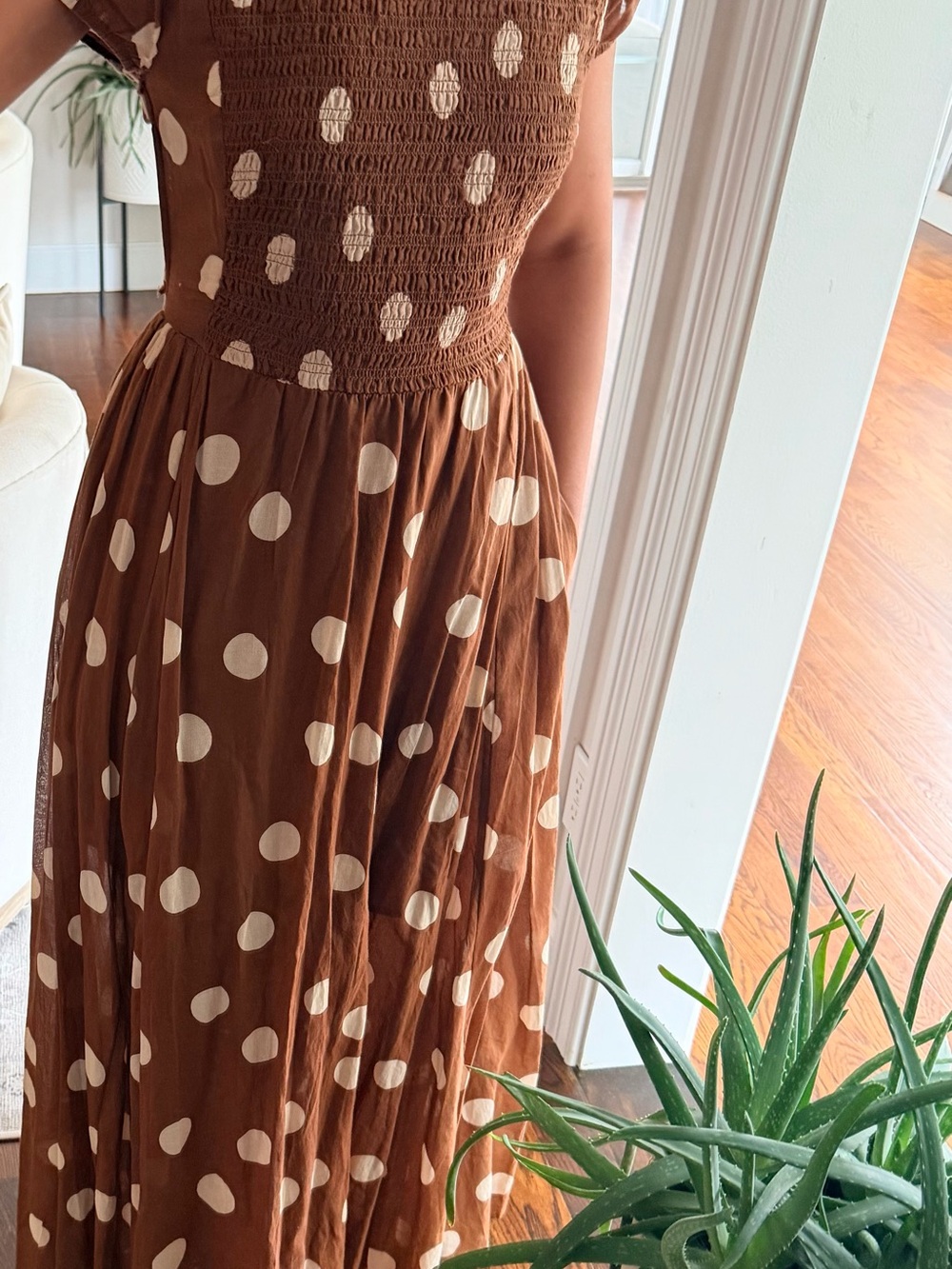 Free People Brown Maxi Dress with Cream Polka Dots - Picture 5 of 6